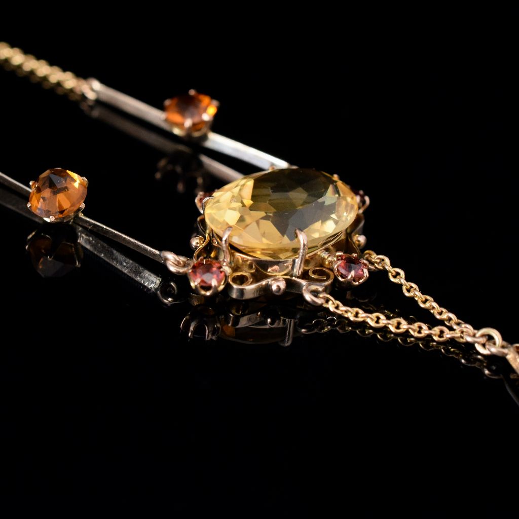 Antique Edwardian 9ct Rose Gold Citrine And Garnet Lavalier