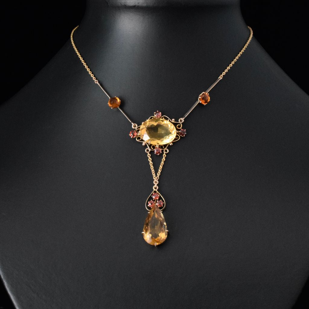 Antique Edwardian 9ct Rose Gold Citrine And Garnet Lavalier