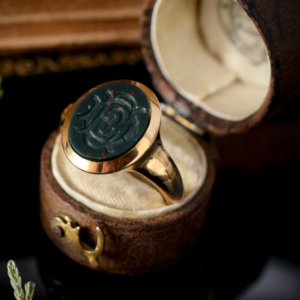Antique 18ct Yellow Gold Bloodstone Intaglio Seal Ring Birmingham 1902
