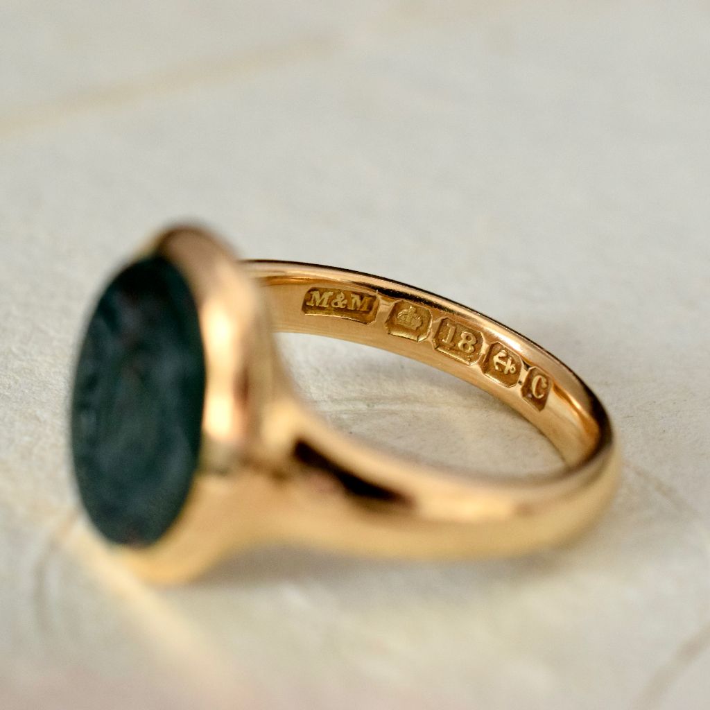 Antique 18ct Yellow Gold Bloodstone Intaglio Seal Ring Birmingham 1902