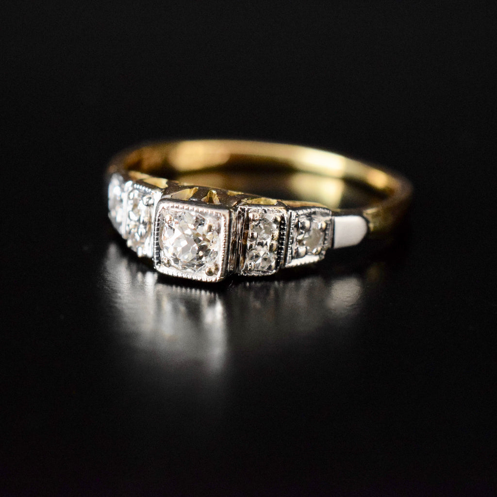 Antique Art Deco Old Mine Cut 18ct Gold & Platinum Ring Circa 1935