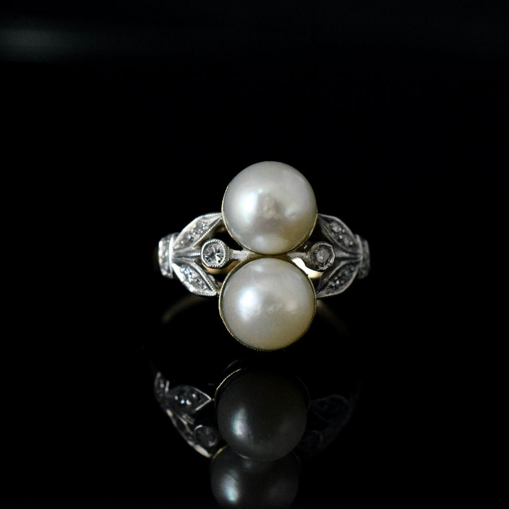 Antique Edwardian 18ct Gold ‘Toi et Moi’ Pearl And Diamond ring Circa 1915