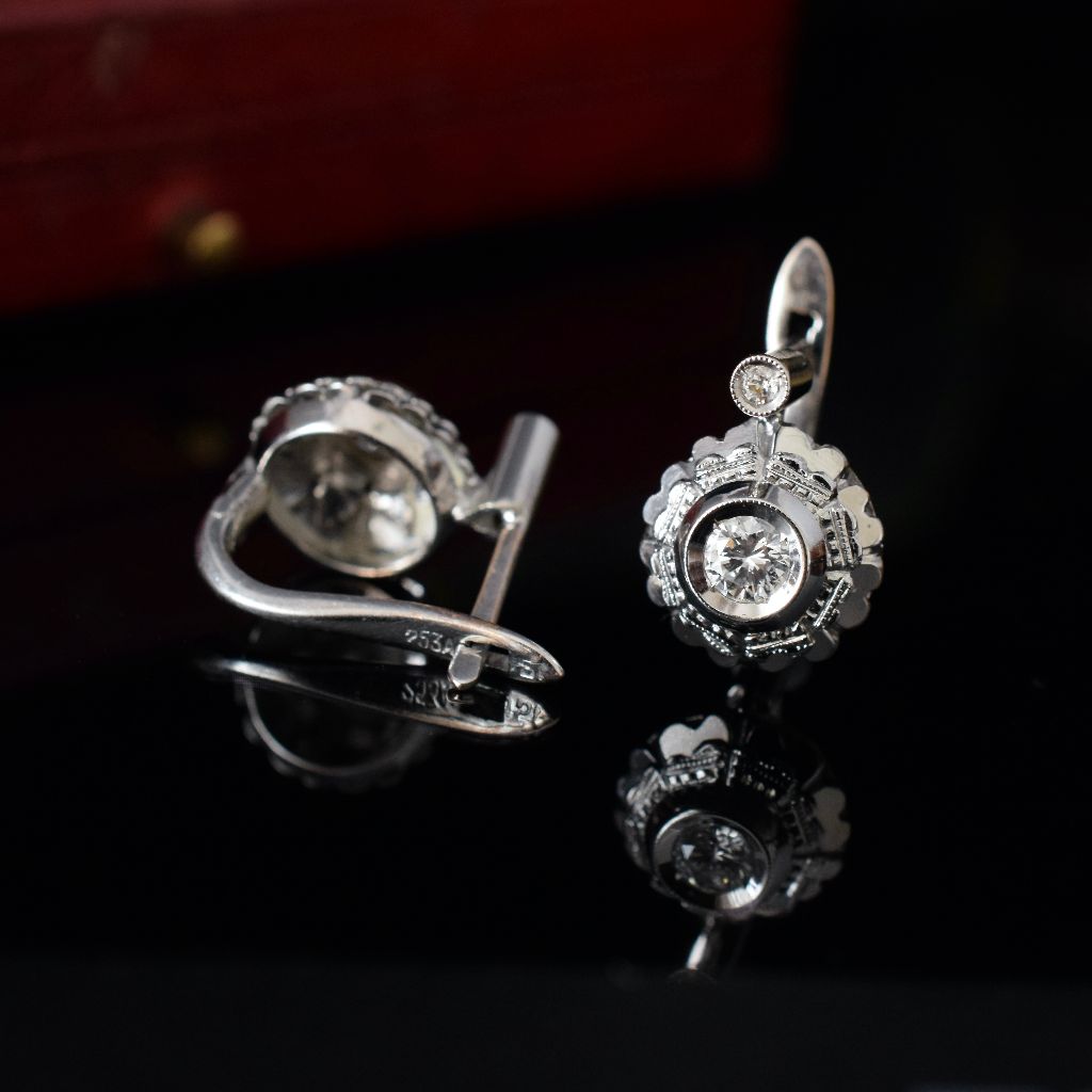 Vintage 18ct White Gold And Diamond Earrings