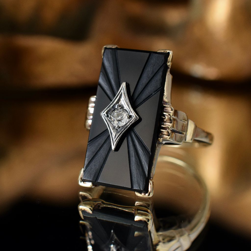 Antique Art Deco 14k Onyx Diamond Ring