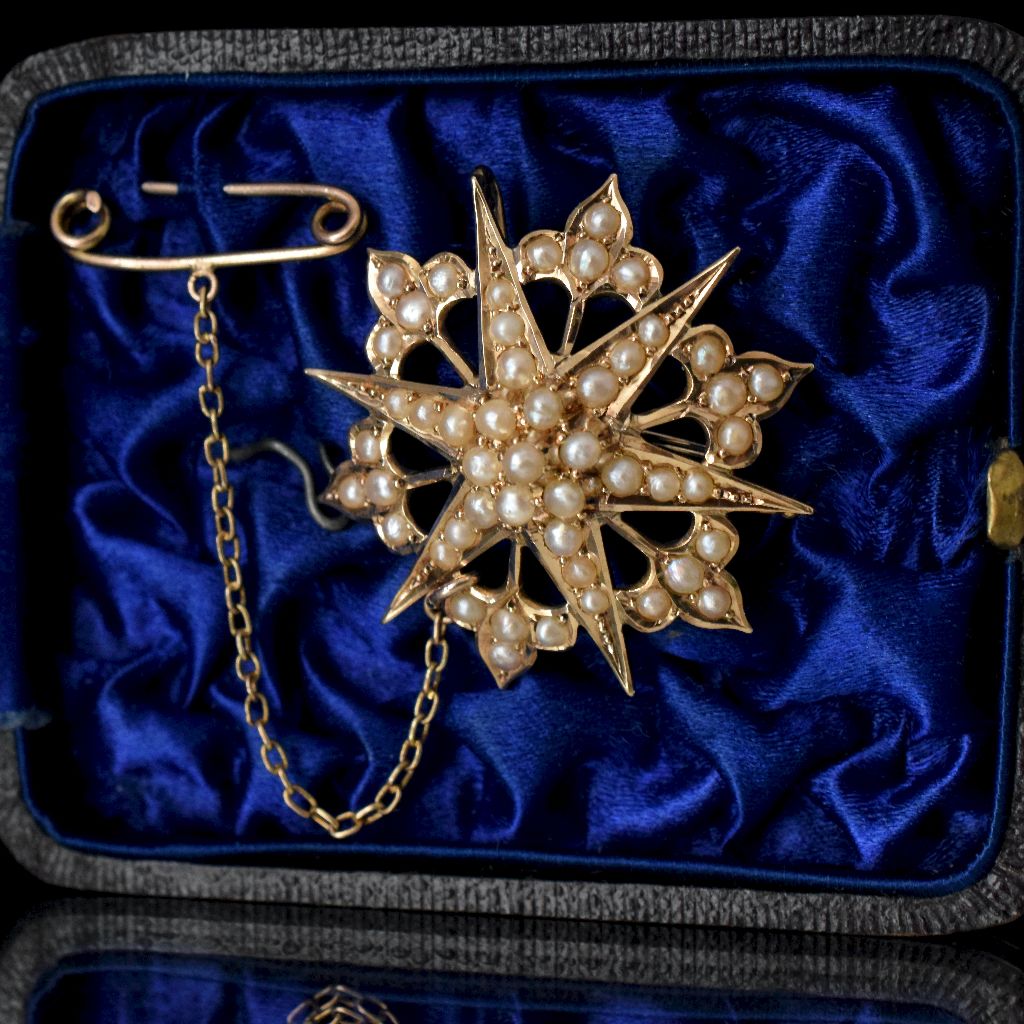 Antique Australian 15ct Yellow Gold Pearl Celestial ‘Starburst’ Brooch/Pendant By Willis And Sons Circa 1890