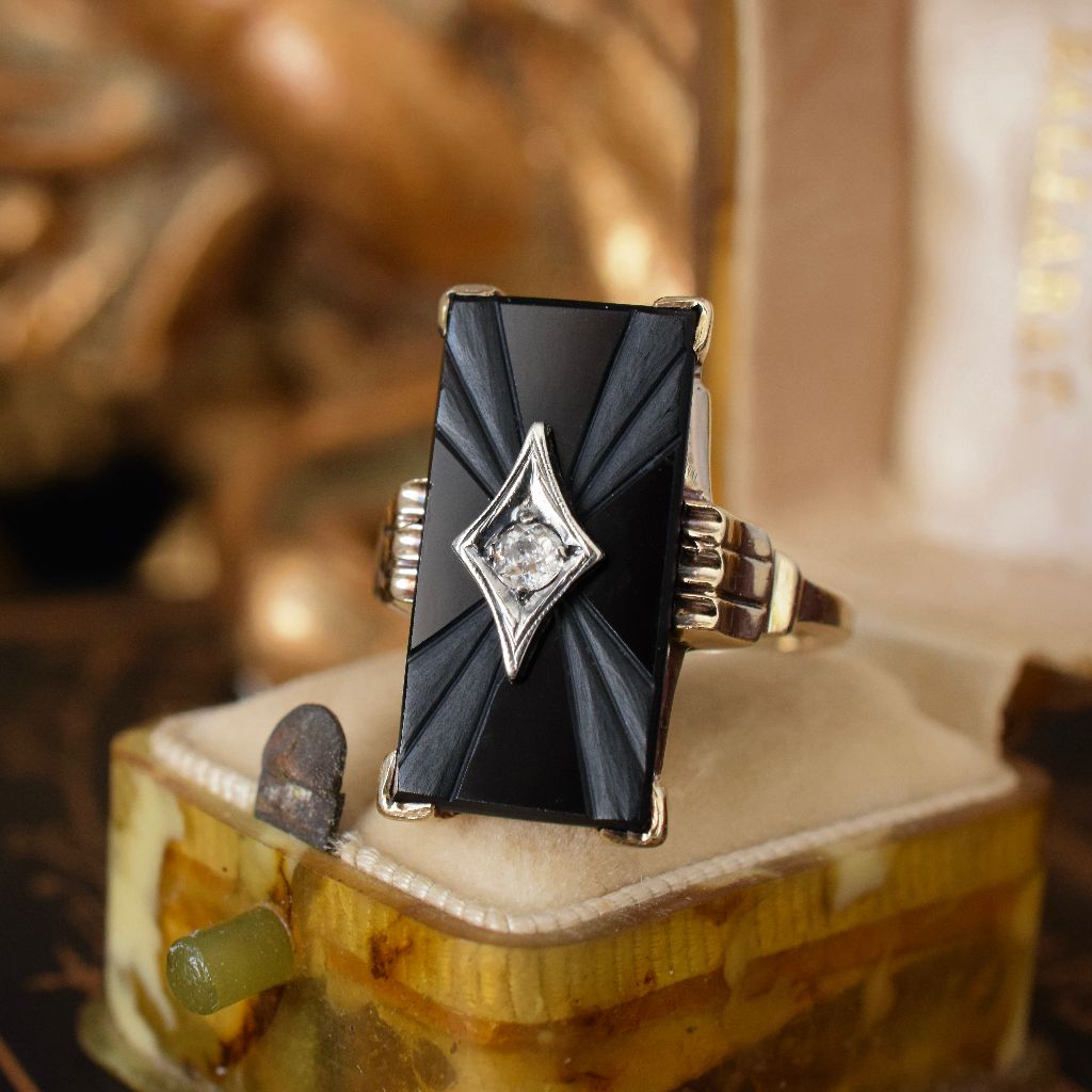 Antique Art Deco 14k Onyx Diamond Ring