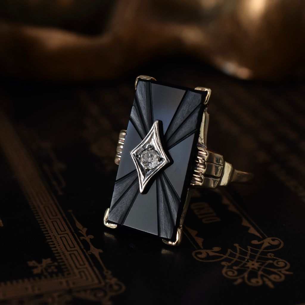 Antique Art Deco 14k Onyx Diamond Ring
