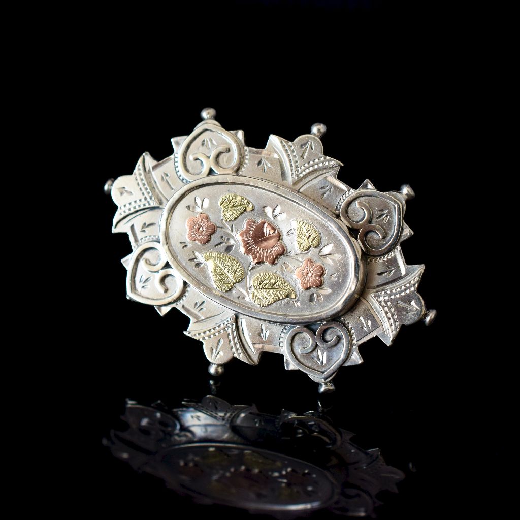 Antique Victorian Sterling Silver And Gold Brooch Birmingham 1888