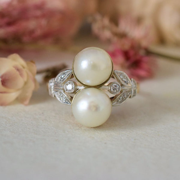 Antique Edwardian 18ct Gold ‘Toi et Moi’ Pearl And Diamond ring Circa ...