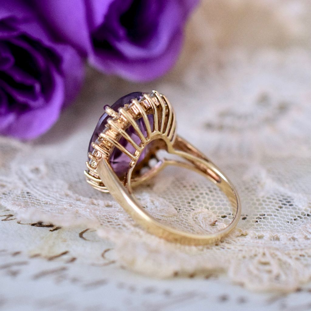 Vintage/Modern 9ct Yellow Gold Amethyst And Diamond Ring