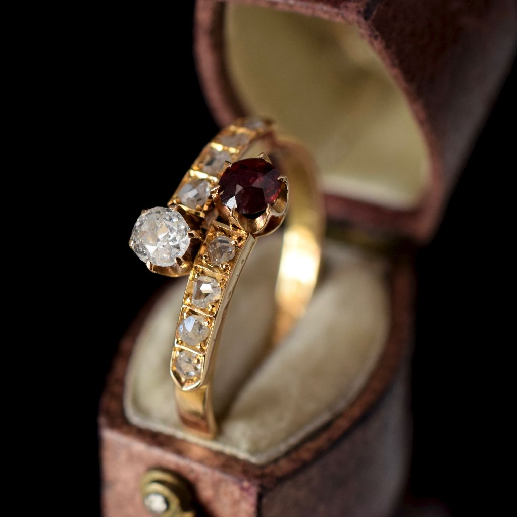 Antique 18ct Yellow Gold Old Mine Cut Diamond And Garnet Ring Birmingham 1887