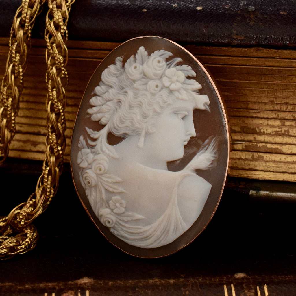 Superb Large Early Australian Antique 9ct Rose Gold Cameo By Aronson & Co circa 1895