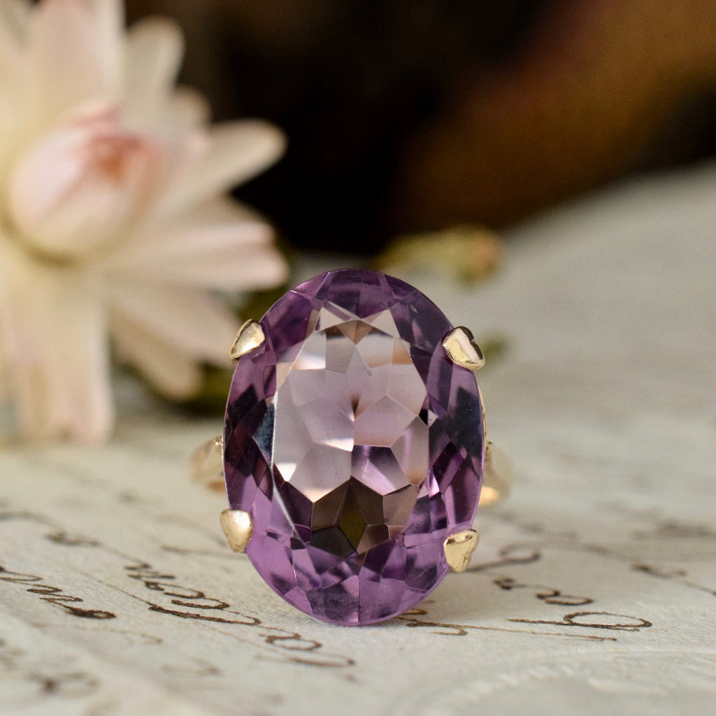 Charming Large Natural Oval Amethyst 9ct Gold Ring 1963