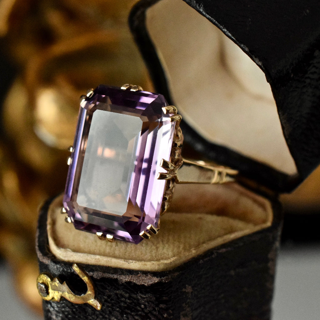 Stunningly Large Vintage Amethyst 9ct Yellow Gold Ring
