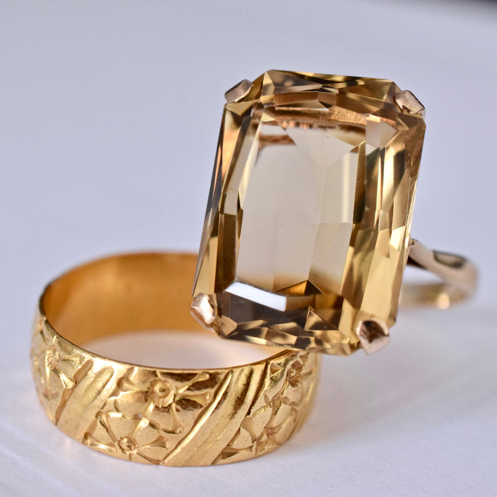 Vintage 9ct Yellow Gold Large Lemon Citrine Assayed London 1962