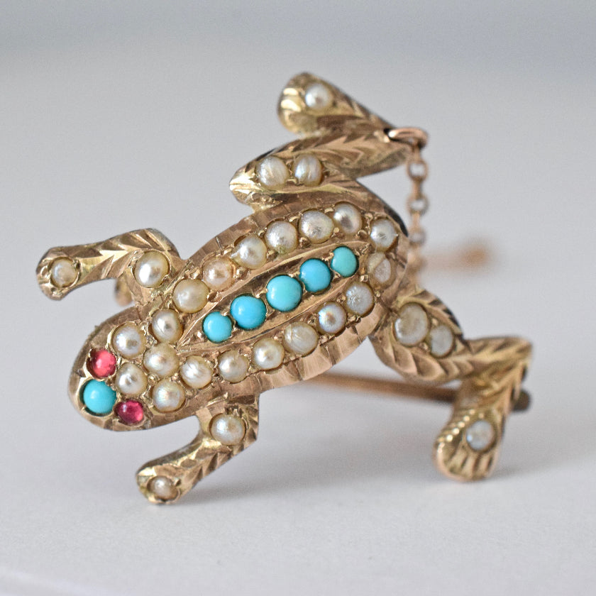 Antique Early Australian ‘Duggin & Shappeare’ Turquoise Seed Pearl Brooch