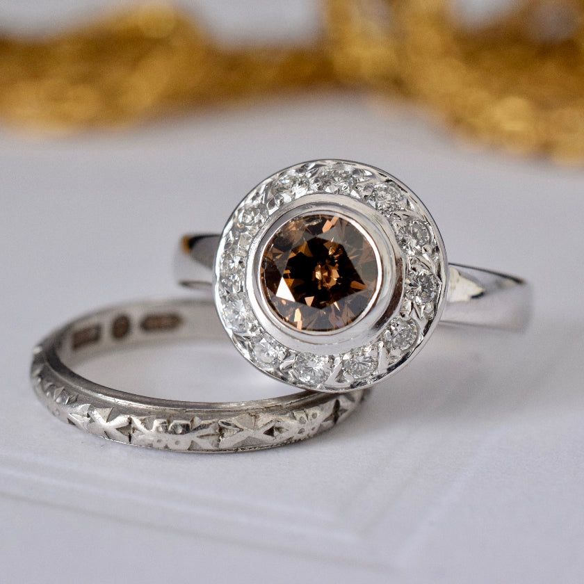 Magnificent 1.0ct Natural Fancy Cognac C5 Diamond Halo 18ct White Gold Ring Valuation $12,620.00