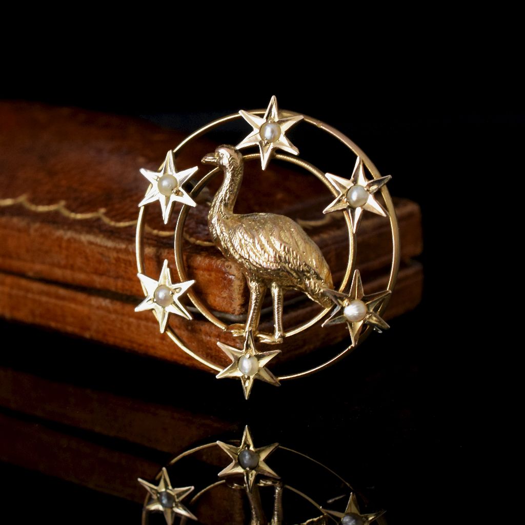 Antique Australian 9ct Federation ‘Emu’ Brooch By Willis and Sons Circa 1901