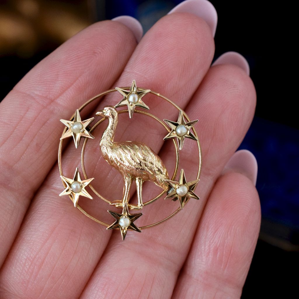 Antique Australian 9ct Federation ‘Emu’ Brooch By Willis and Sons Circa 1901