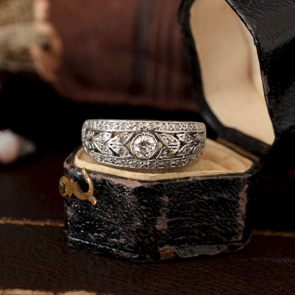 Art Deco 18ct White Gold Half Hoop Diamond Ring