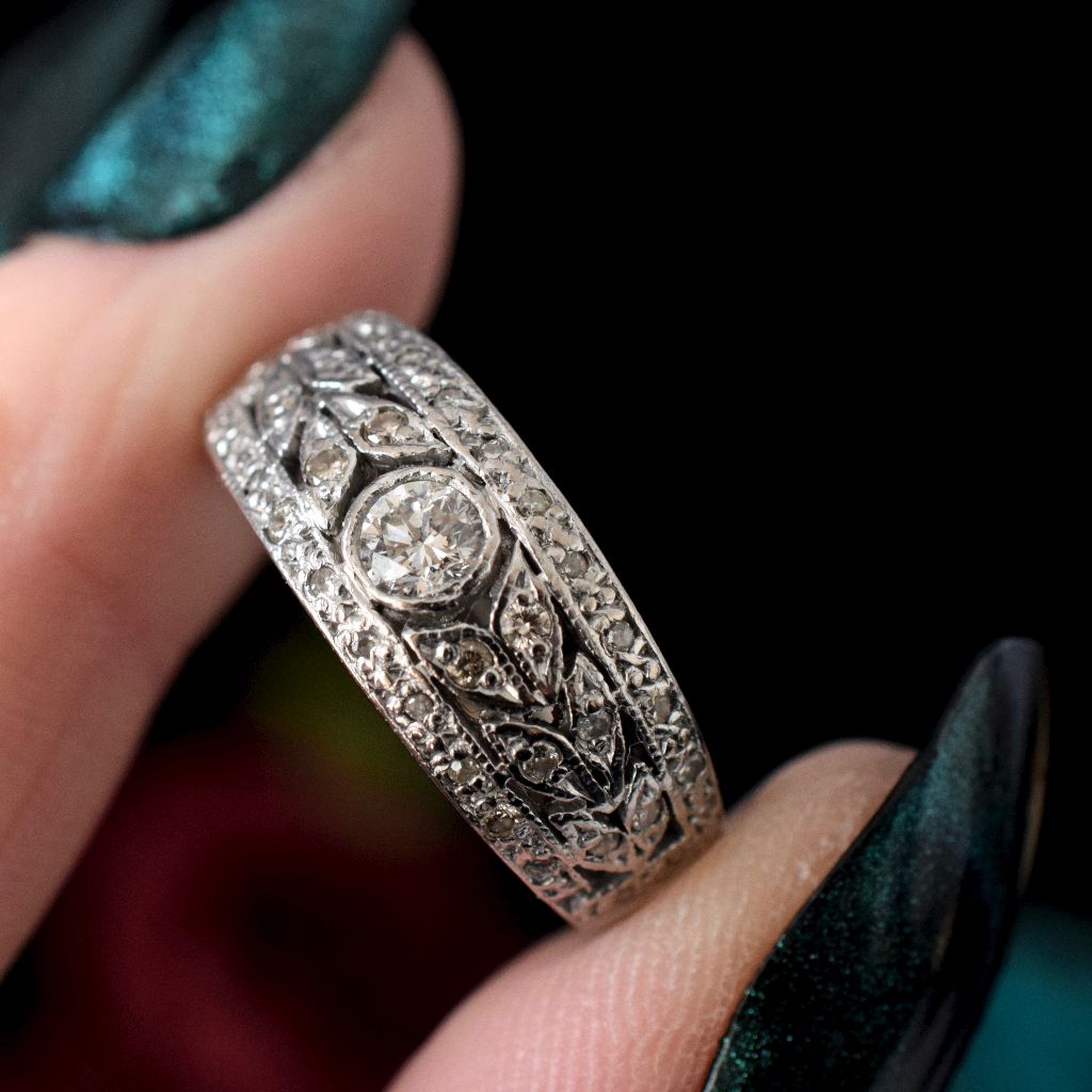 Art Deco 18ct White Gold Half Hoop Diamond Ring