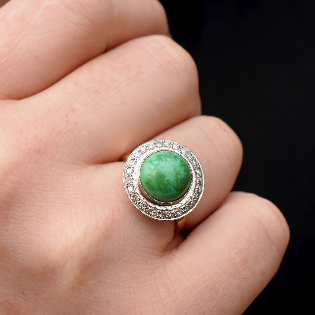 Art Deco / Mid Century 18ct And Platinum Turquoise Diamond Ring by ‘Catanachs’