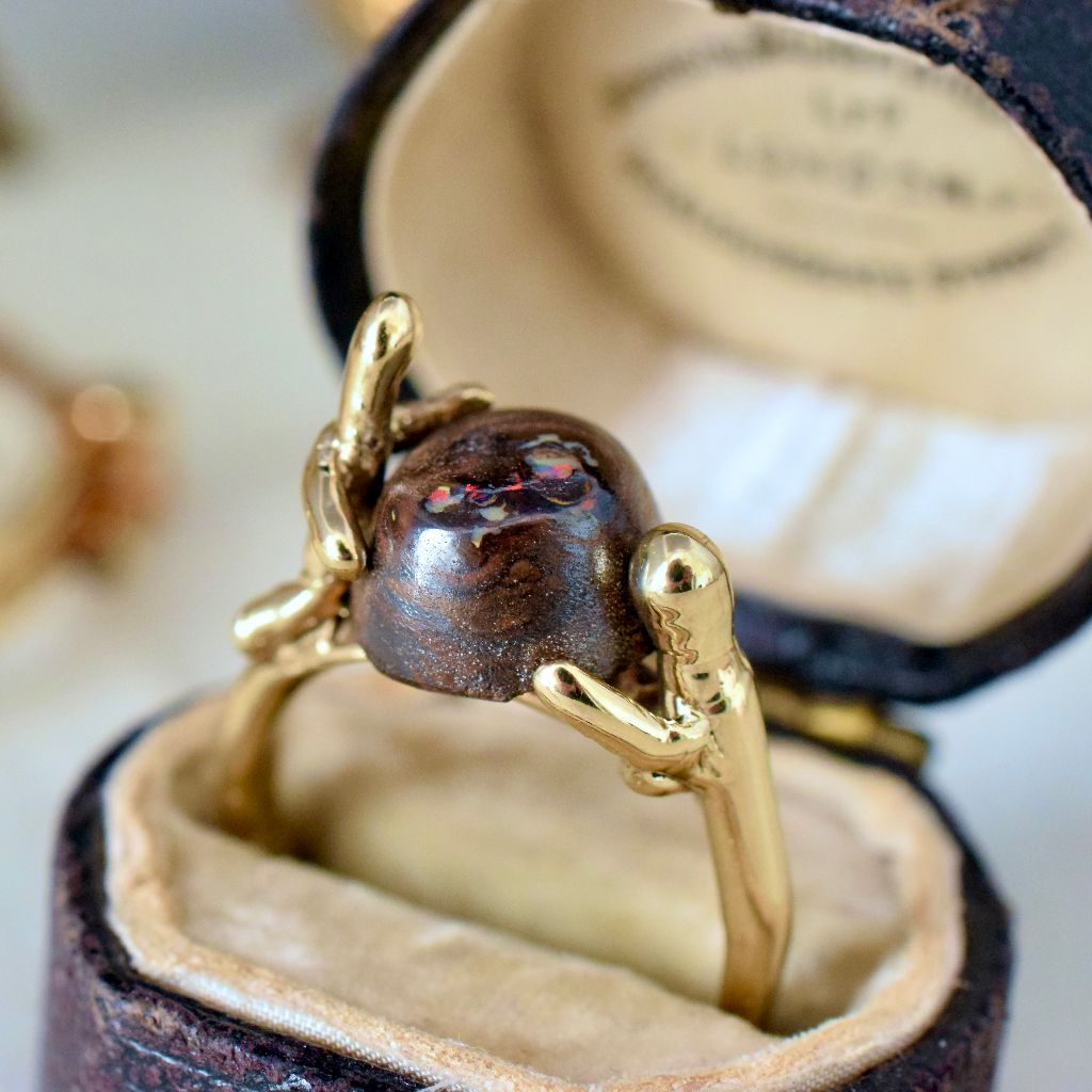 Artisan Handcrafted 9ct Boulder Opal Figural Ring