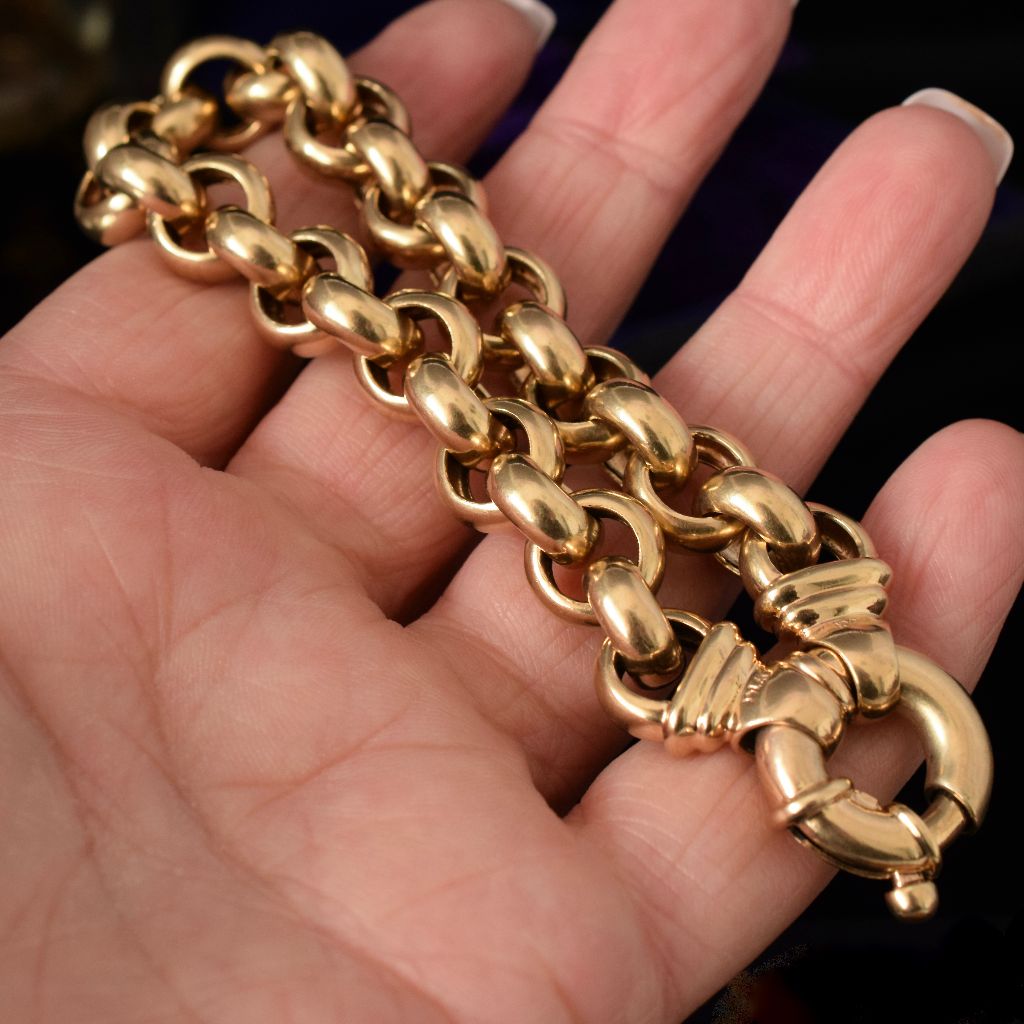 Modern Heavy 9ct Yellow Gold Belcher Bracelet With Bolt Ring Clasp 29.93 Grams