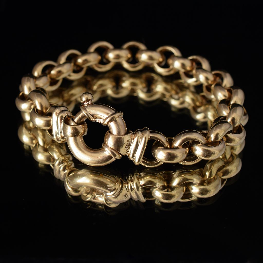 Modern Heavy 9ct Yellow Gold Belcher Bracelet With Bolt Ring Clasp 29.93 Grams