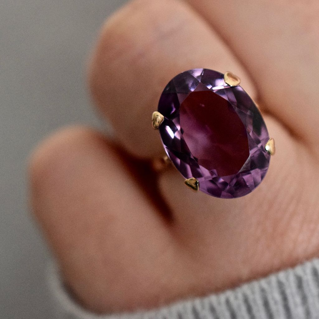 Charming Large Natural Oval Amethyst 9ct Gold Ring 1963