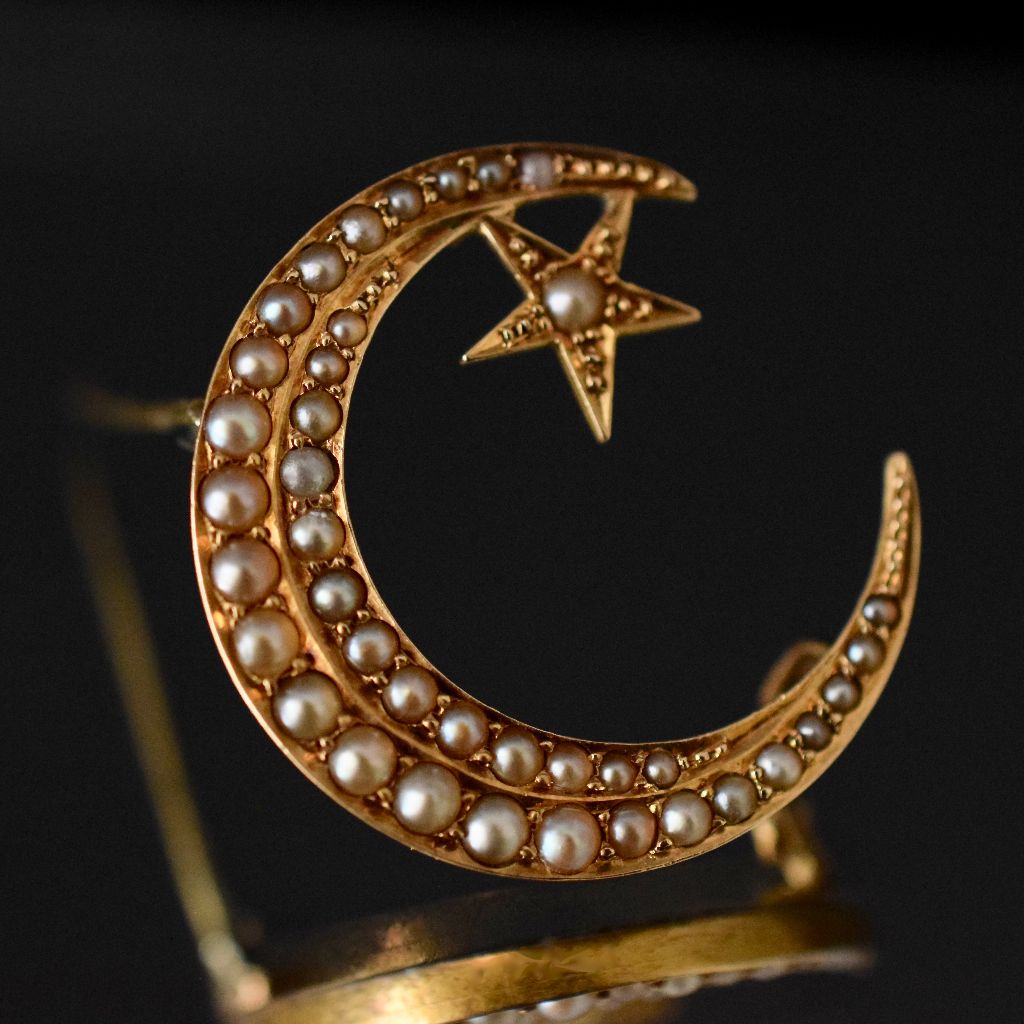 Antique Edwardian 15ct Gold ‘Star And Crescent’ Brooch Circa 1915 by P. Falk and Co.