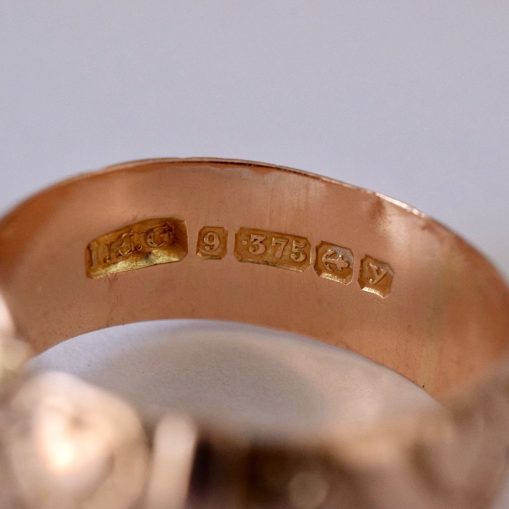 Antique 9ct Rose Gold ‘Hearts’ Wide Buckle Ring Dated 1923
