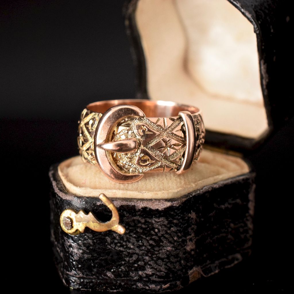 Antique Victorian 9ct Rose Gold Buckle Wedding Ring Birmingham 1900
