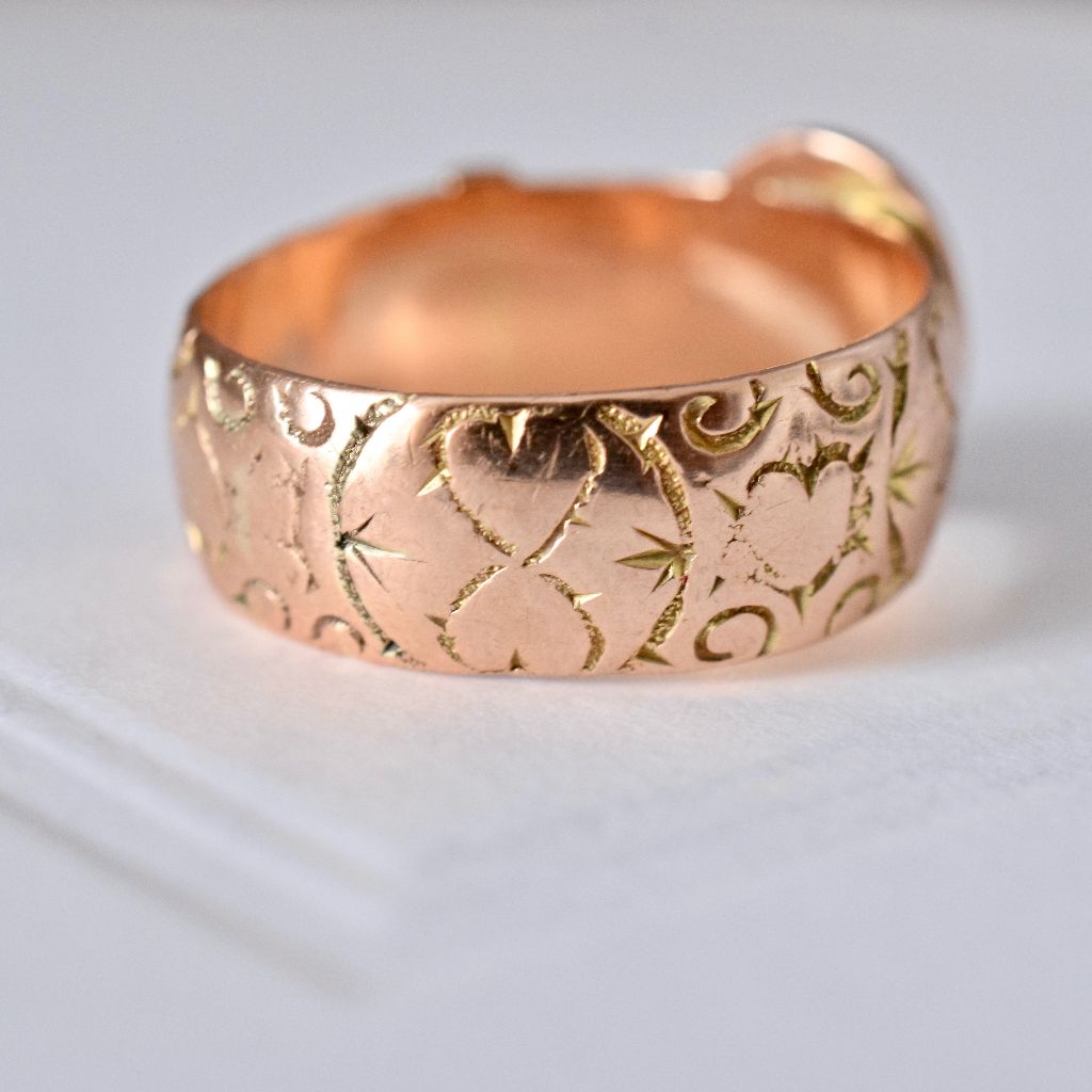Antique 9ct Rose Gold ‘Hearts’ Wide Buckle Ring Dated 1923