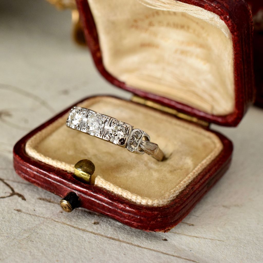Antique 18ct White Gold Quarter Hoop Diamond Ring 0.58ct