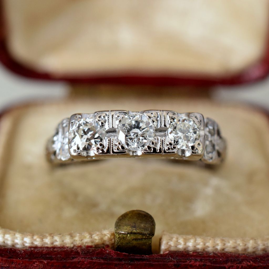 Antique 18ct White Gold Quarter Hoop Diamond Ring 0.58ct