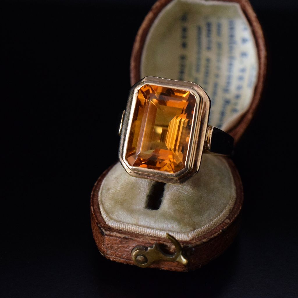 Modern Large Citrine 9ct Yellow Gold Ring