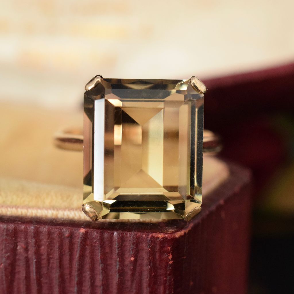 Vintage 9ct Yellow Gold Pale Smoky Quartz Ring
