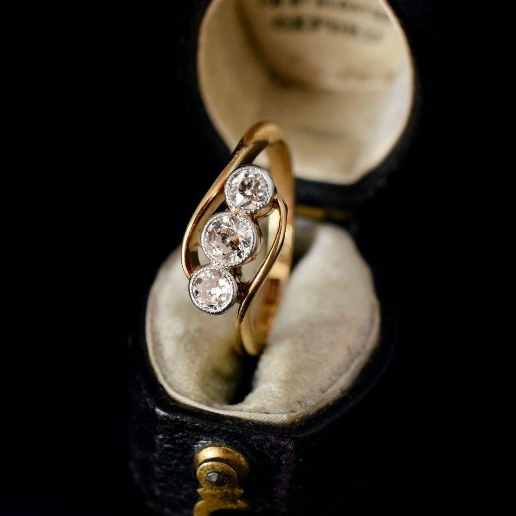 Antique Edwardian 18ct Platinum Diamond Crossover Ring