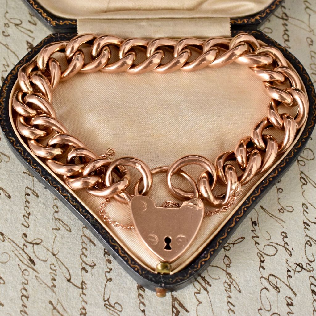 Antique Edwardian Heavy 9ct Rose Gold Curb Link Bracelet 39.98 Grams Circa 1900