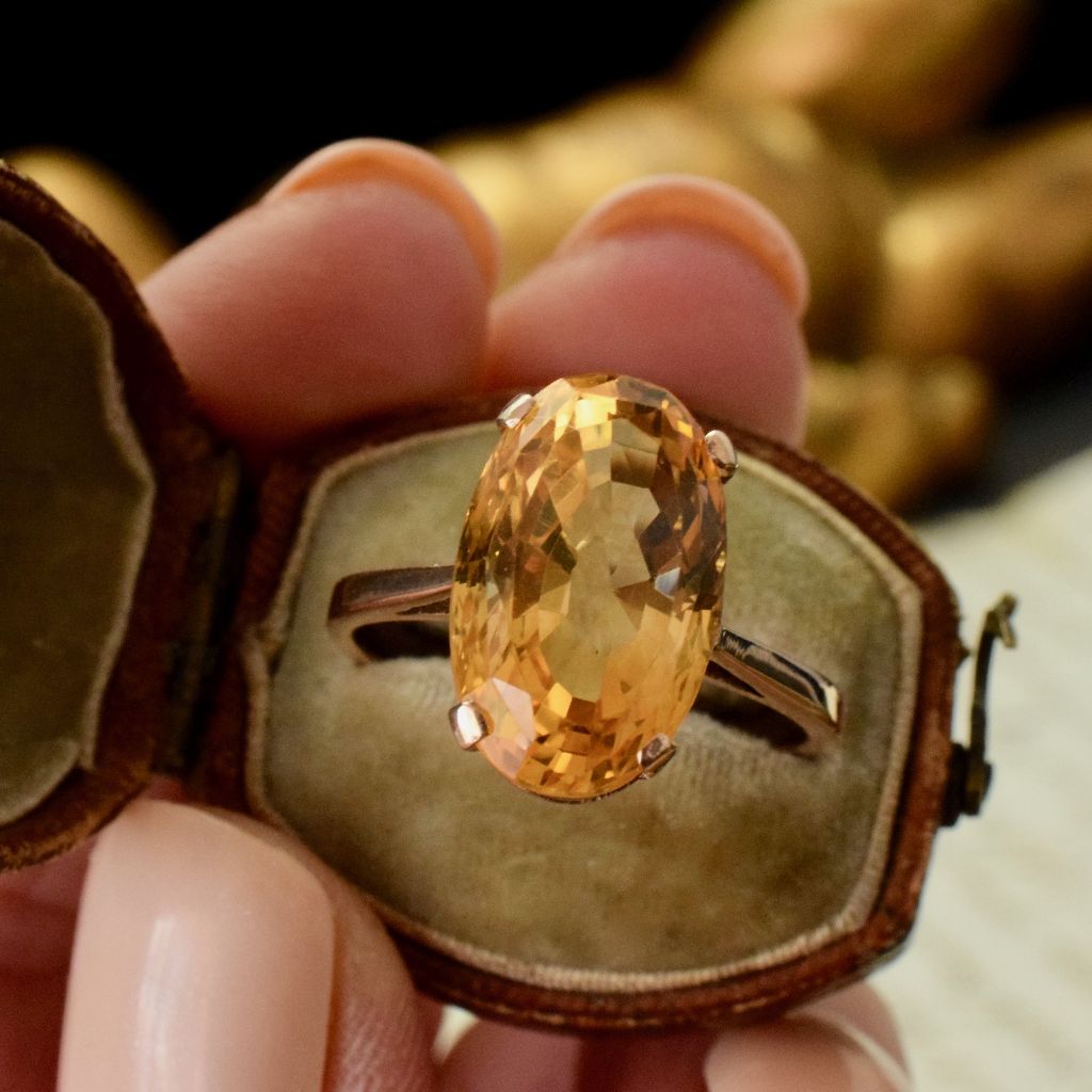 Vintage 9ct Rose Gold Oval Faceted Citrine Ring