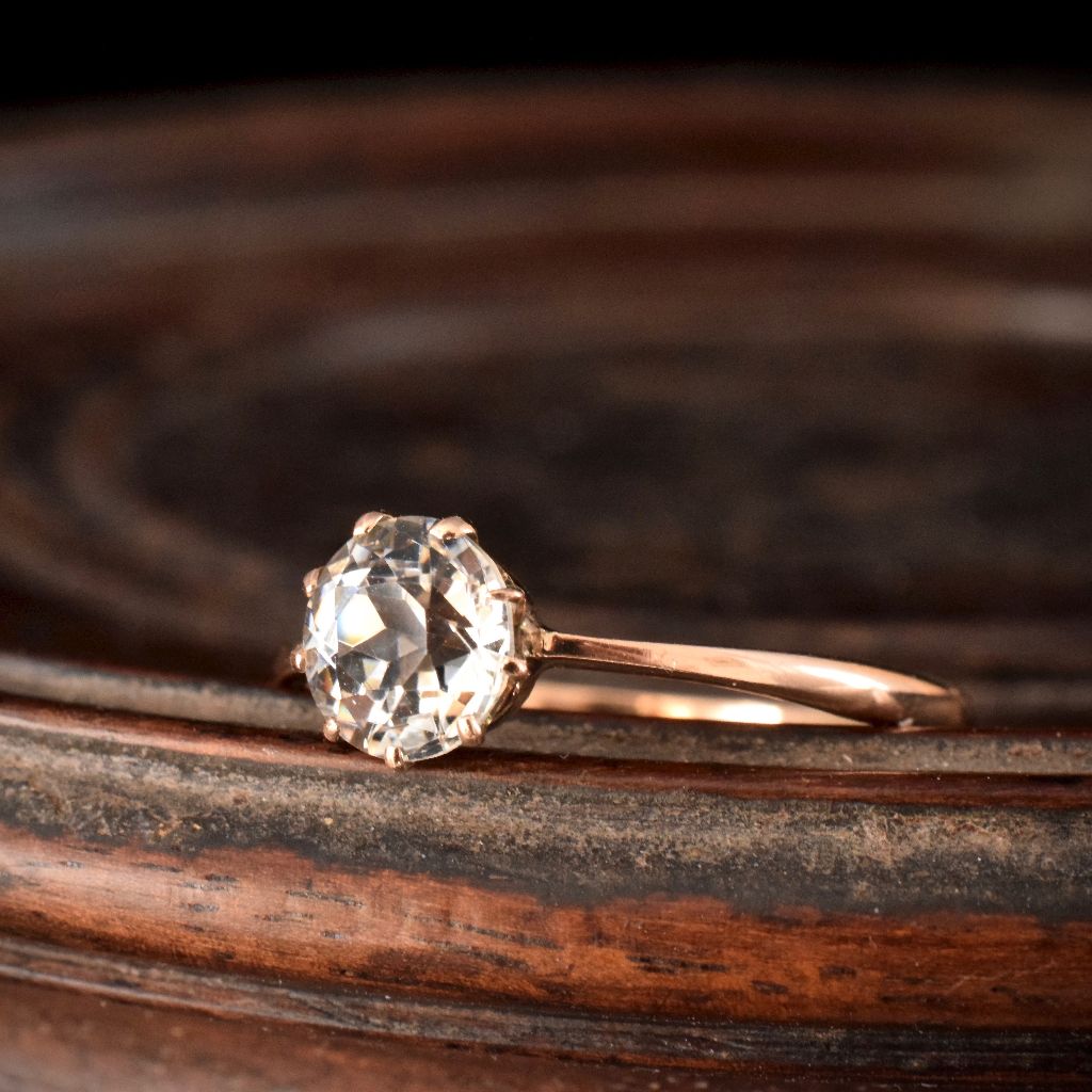 Antique Edwardian 9ct Rose Gold Solitaire Paste Ring by Joseph Lawrence circa 1910