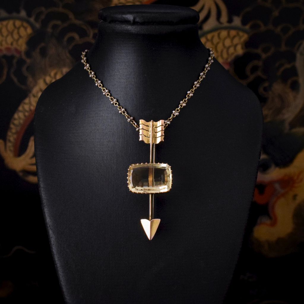 Edwardian / Art Deco 9ct Rose Gold Citrine ‘Arrow’ Pendant