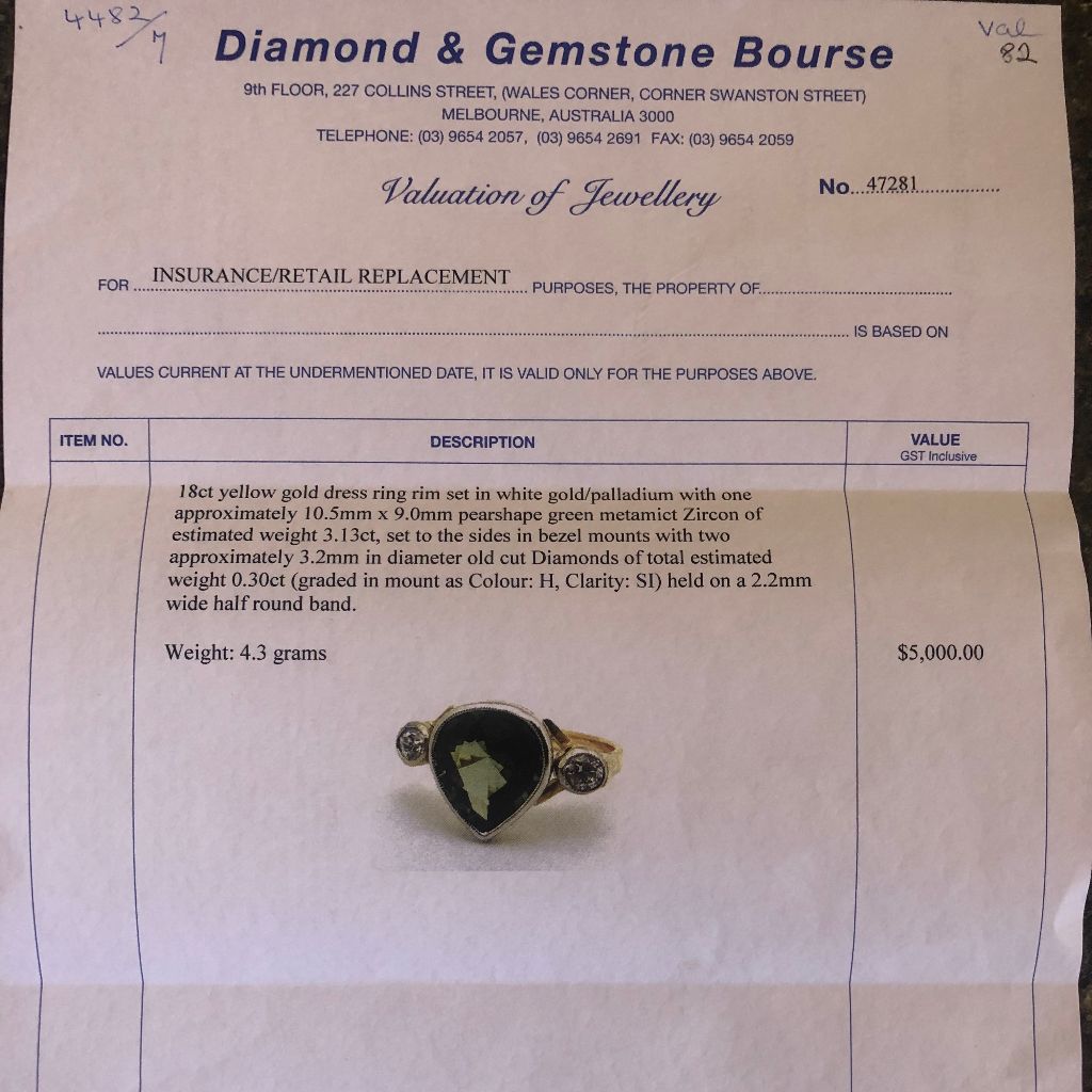 Modern 18ct Yellow Gold Zircon Diamond Ring Included in purchase is an Independent Retail/Insurance Valuation for $5000.00