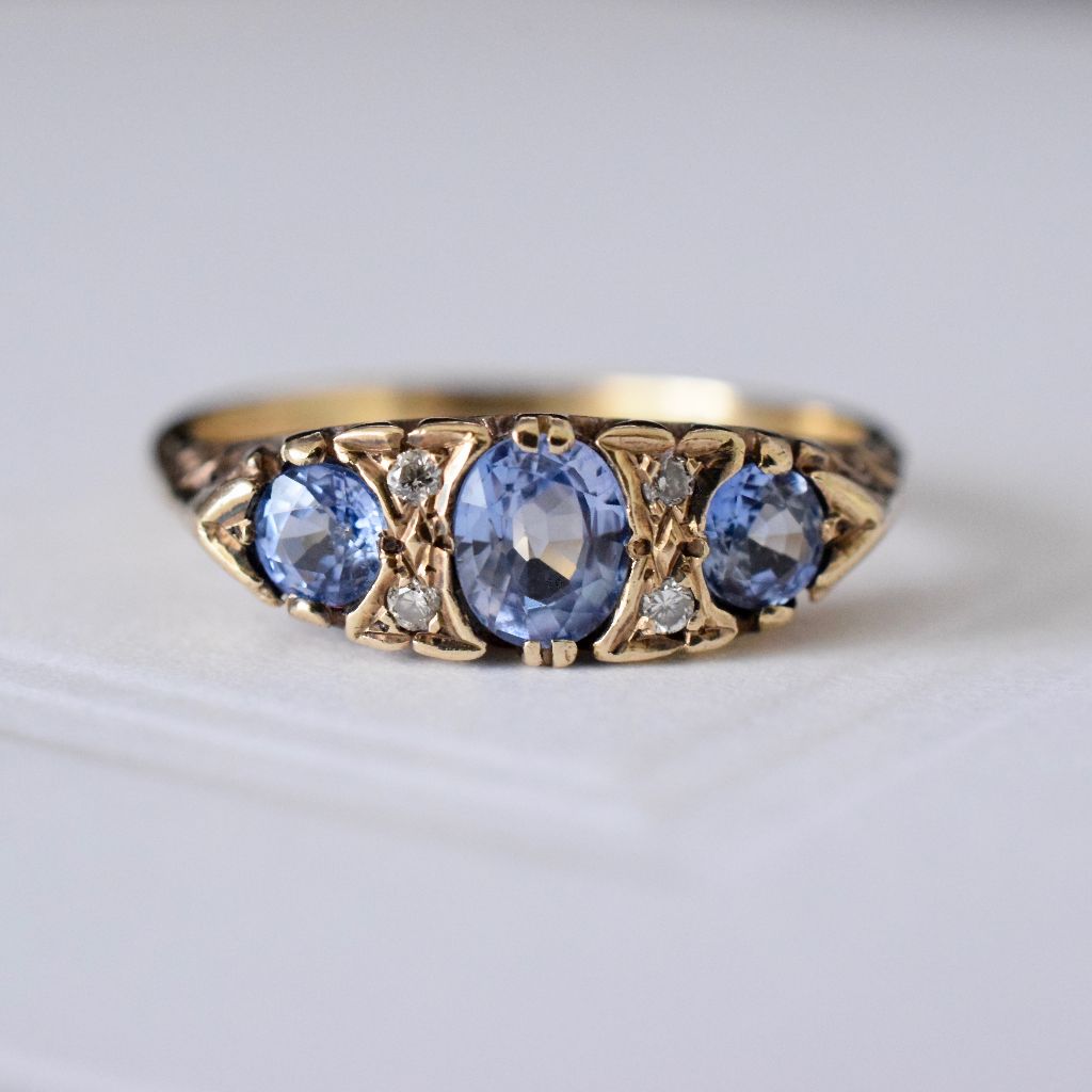 Vintage 9ct Yellow Gold Blue Topaz And Diamond Ring