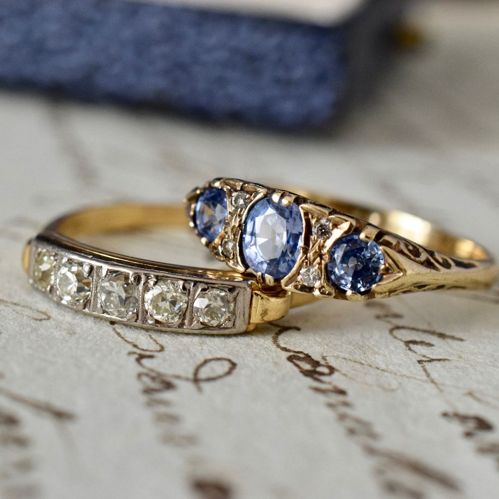 Vintage 9ct Yellow Gold Blue Topaz And Diamond Ring
