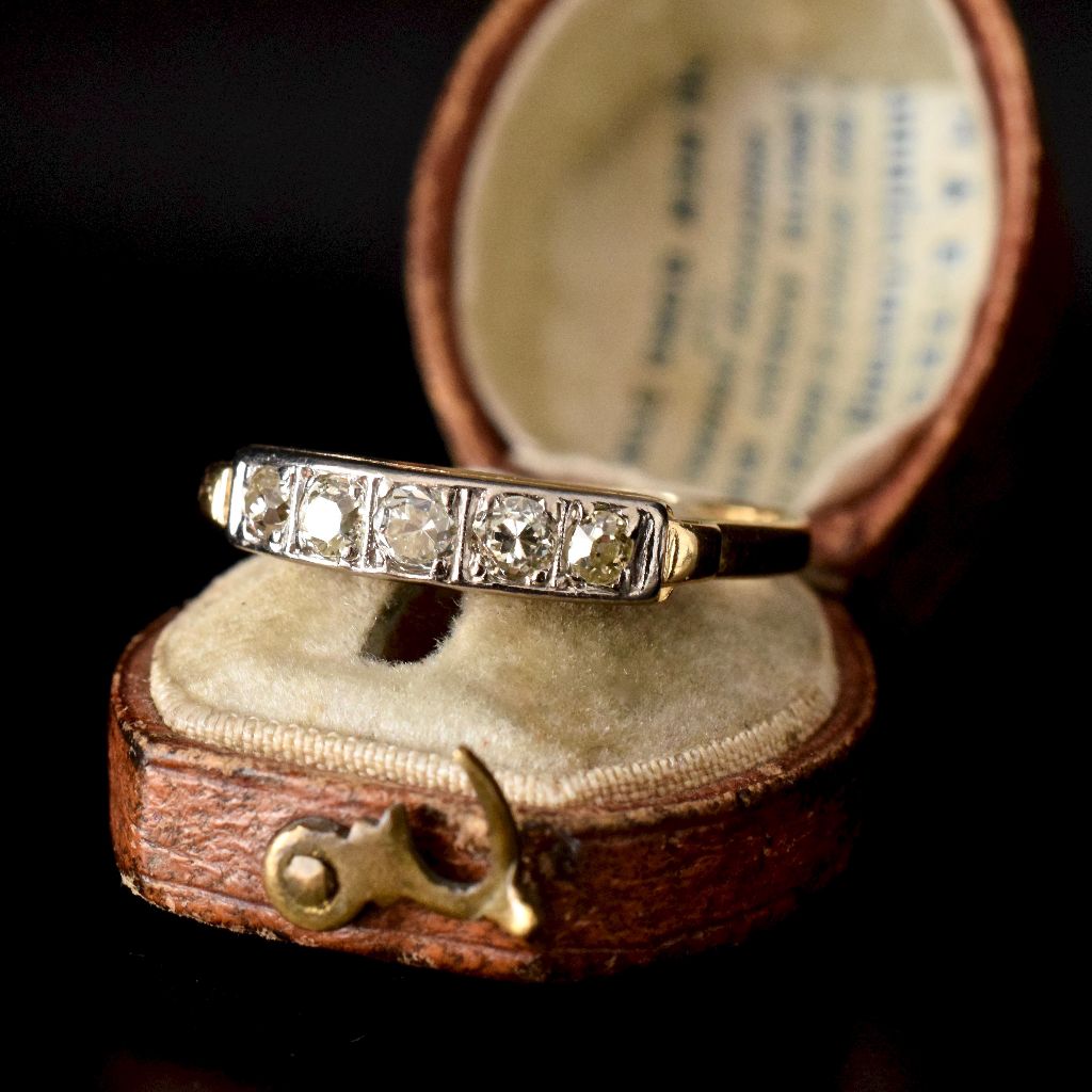 Antique 18ct Yellow Gold Old Mine Cut Five Stone Diamond Ring