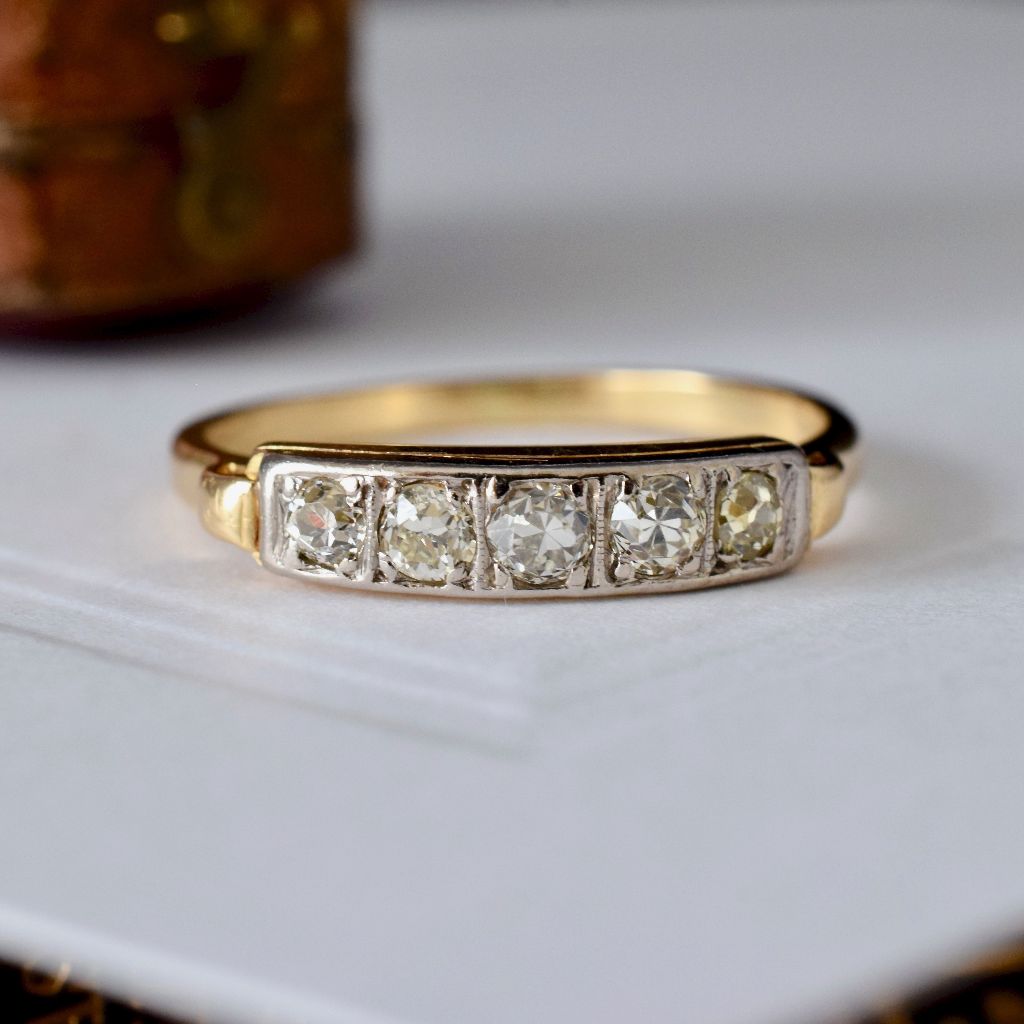Antique 18ct Yellow Gold Old Mine Cut Five Stone Diamond Ring