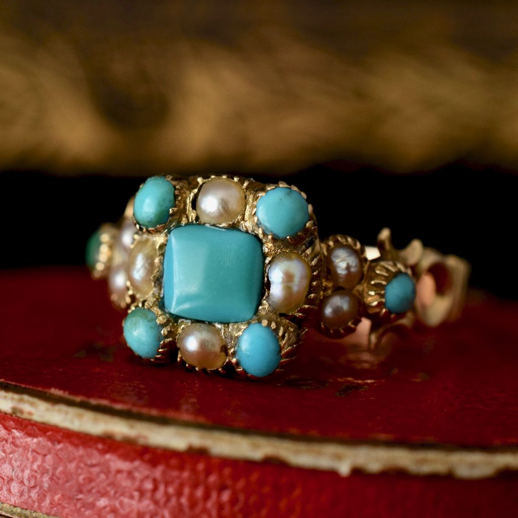 Antique Georgian 15ct Gold Turquoise And Seed Pearl ring Circa 1810