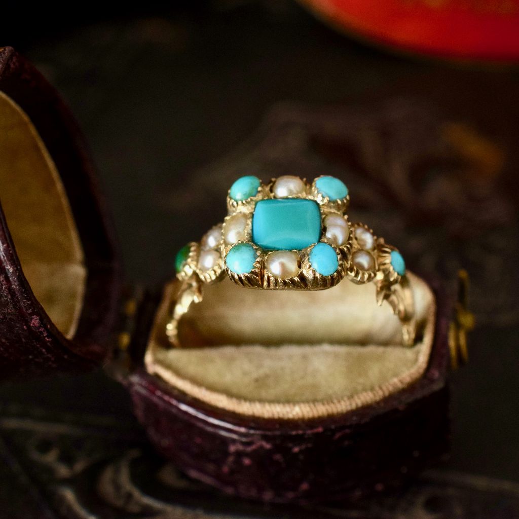 Antique Georgian 15ct Gold Turquoise And Seed Pearl ring Circa 1810